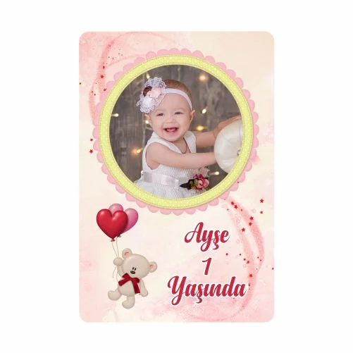 Pembe Ayıcık Temalı Doğum Günü Magneti